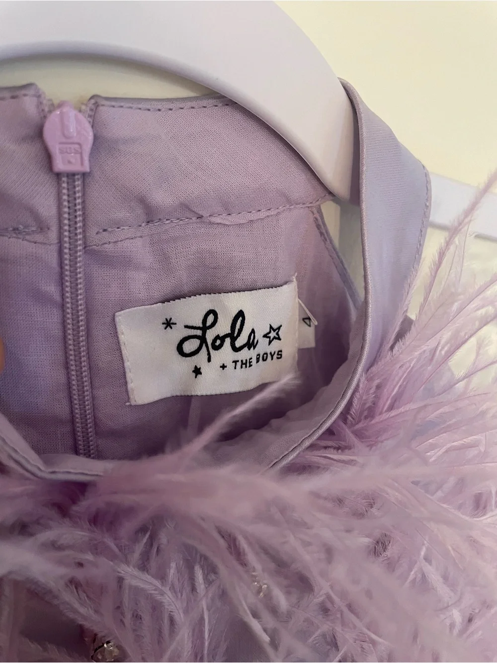 Lola + The Boys Lavender Princess Feather Dress Size 4